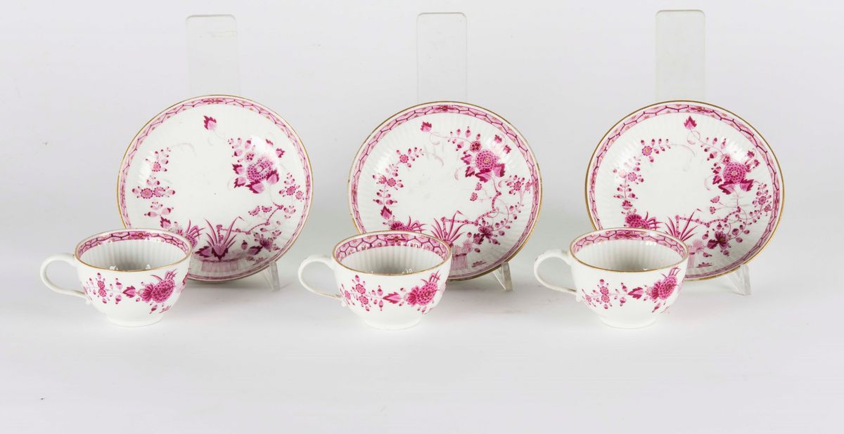Tre Tazze con Piattini Meissen, 1780 Circa. Periodo Marcolini