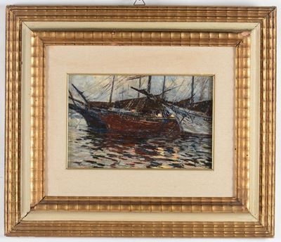 Amedeo Merello (1890-1979)barche in Porto