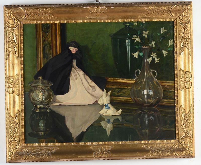 Guido Meineri (1869-1944) Natura morta con burattino  - Asta Antiquariato - Cambi Casa d'Aste