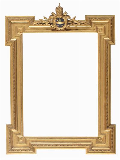 Cornice Interamente Dorata e Decorata Stemma Papale, Toscana XIX Secolo