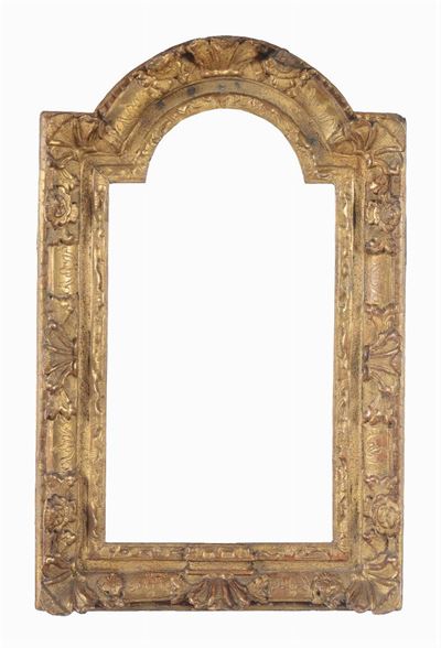 Cornice in Legno Intagliato, Dorato e Centinato, Francia XIX Secolo