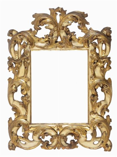 Cornice in Legno Intagliato, Dorato e Laccato, Emilia XVII-XVIII Secolo