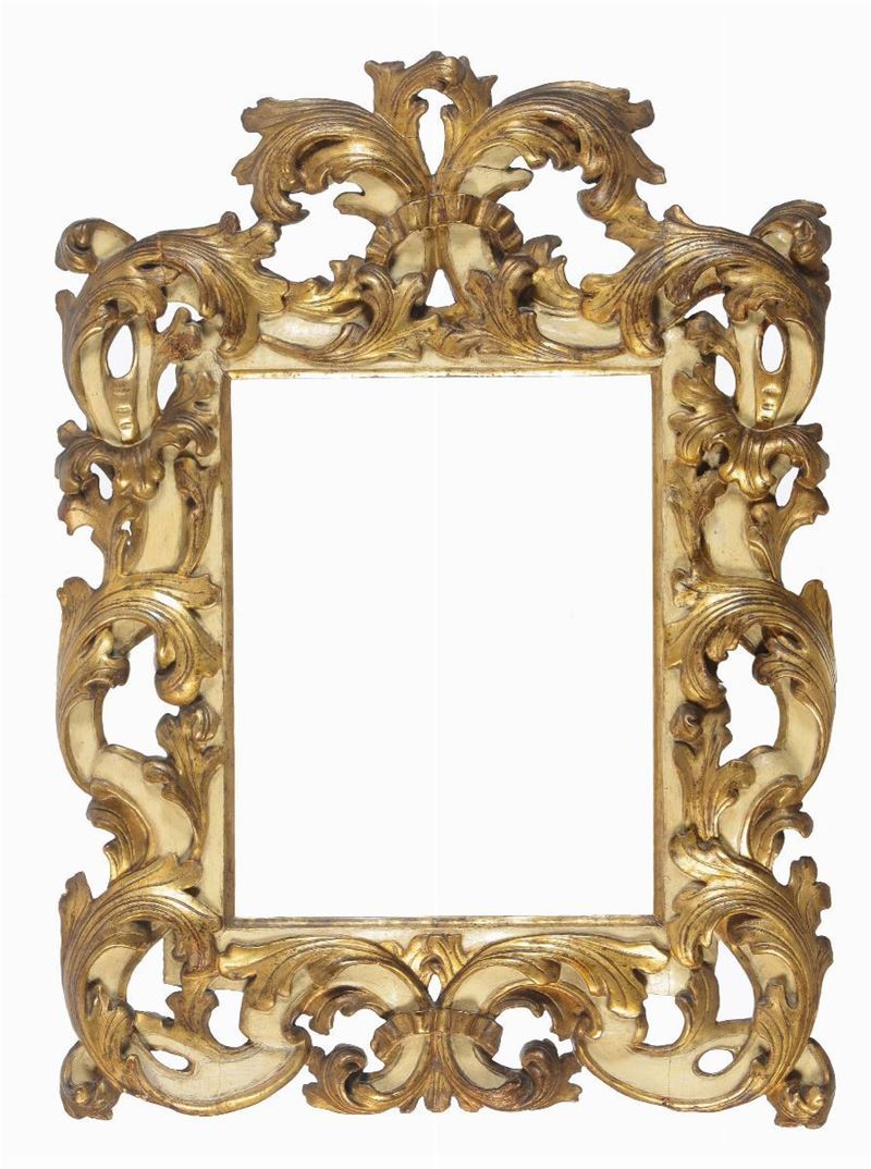 Cornice in legno intagliato, dorato e laccato, Emilia XVII-XVIII secolo  - Auction Fine Old Frames - Cambi Casa d'Aste