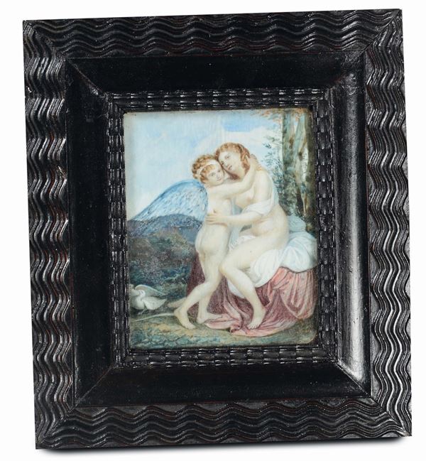 Miniatura su avorio raffigurante Venere e Amore, XIX secolo
