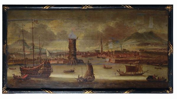 Scuola del XVII Secolo Scena di porto