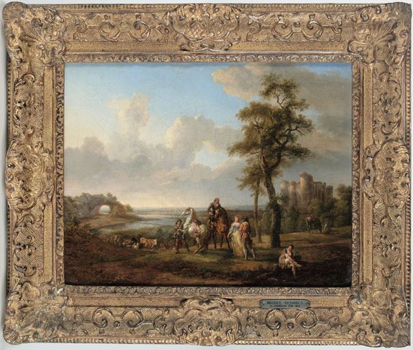 Abraham Bruining Van Worrell (Olanda 1787-1832) Paesaggio con cavalieri