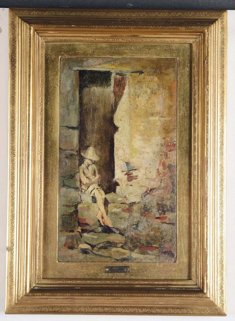 Benedetto Musso (Laigueglia 1835-1883) Ragazzo sull'uscio al sole  - Asta Antiquariato - Cambi Casa d'Aste