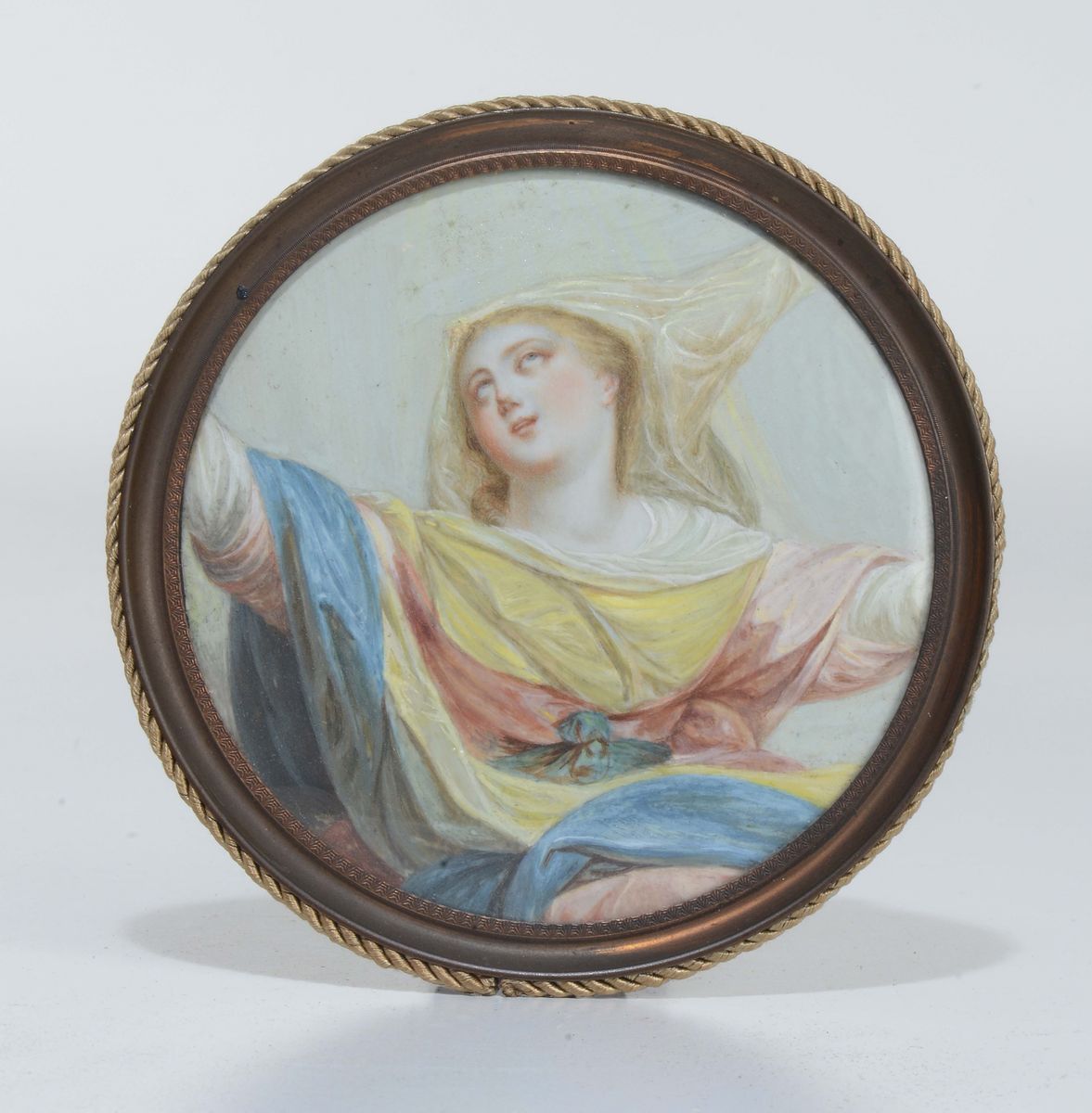 Due Miniature Raffiguranti Estasi di Santa e Donna con Libro Siglata LV, XIX Secolo