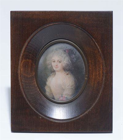 Due Miniature su Avorio Raffiguranti Figure Femminili, una a Firma Duval, XIX Secolo