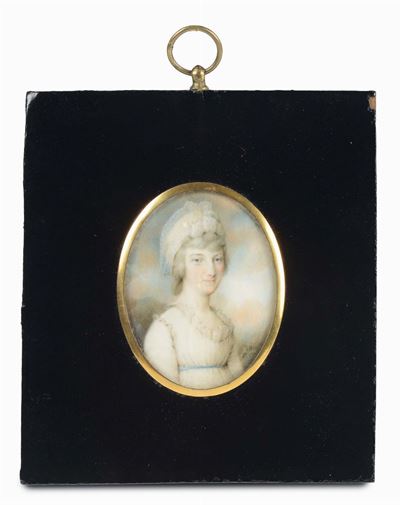 Miniatura su Avorio Raffigurante Nobildonna, Firmata e Datata, XIX Secolo