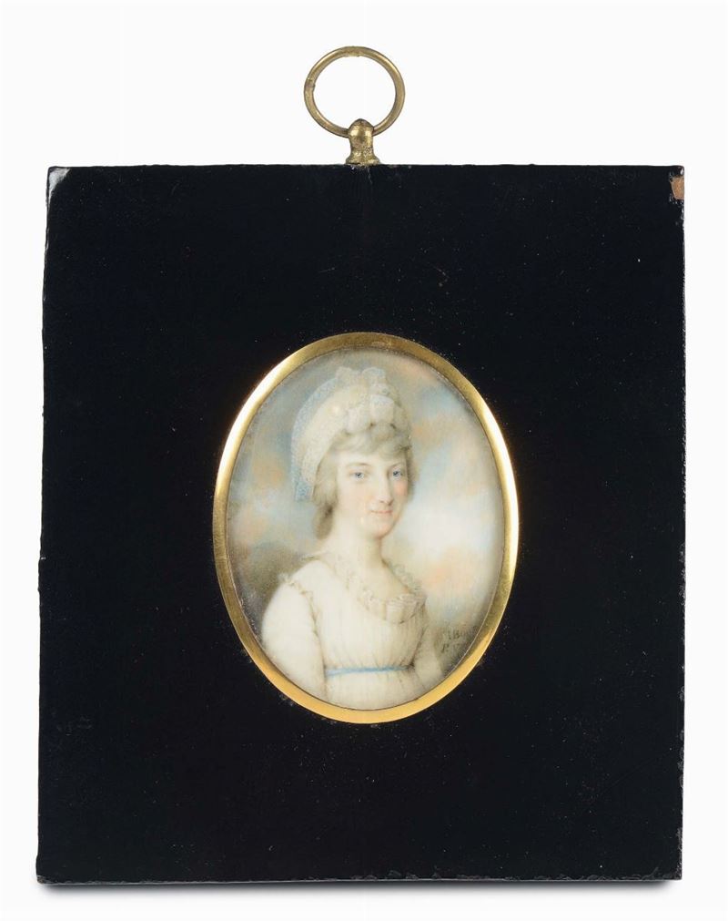 Miniatura su avorio raffigurante nobildonna, firmata e datata, XIX secolo  - Asta Antiquariato - Cambi Casa d'Aste