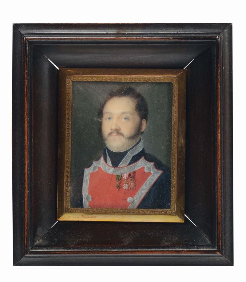 Miniatura su avorio raffigurante ritratto di ufficiale, XIX secolo  - Auction Fine Art - Cambi Casa d'Aste