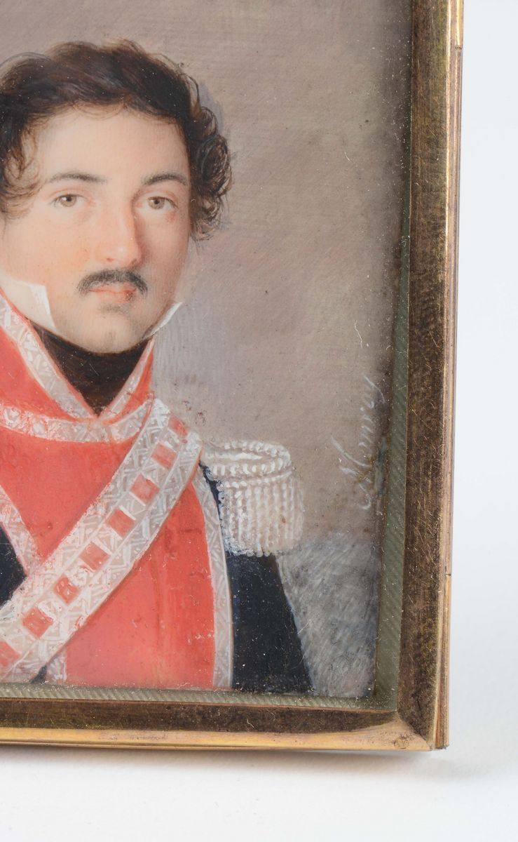 Miniatura su Avorio Raffigurante Ritratto di Ufficiale, Firmata Monroy, XIX Secolo