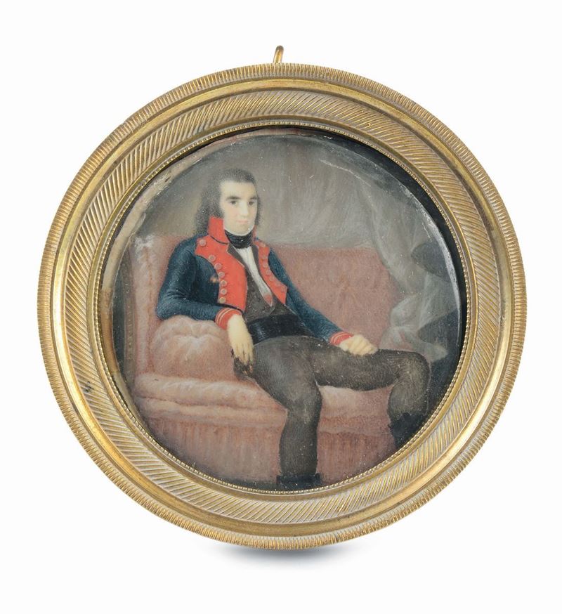 Miniatura tonda su avorio raffigurante ritratto di ufficiale, XIX secolo  - Auction Fine Art - Cambi Casa d'Aste