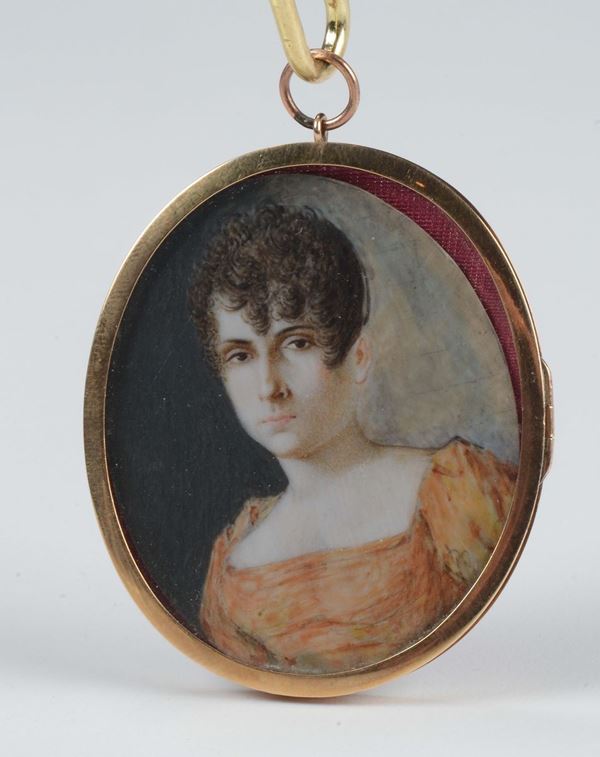 Due miniature ovali su avorio raffiguranti figure femminile e maschile, XIX secolo