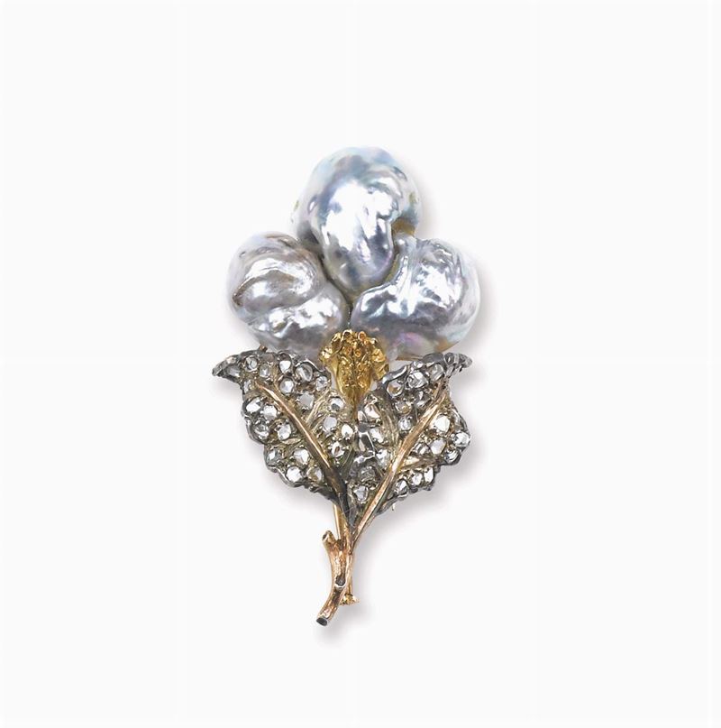 A pearl, gold and silver brooch. Buccellati  - Auction Fine Jewels - I - Cambi Casa d'Aste