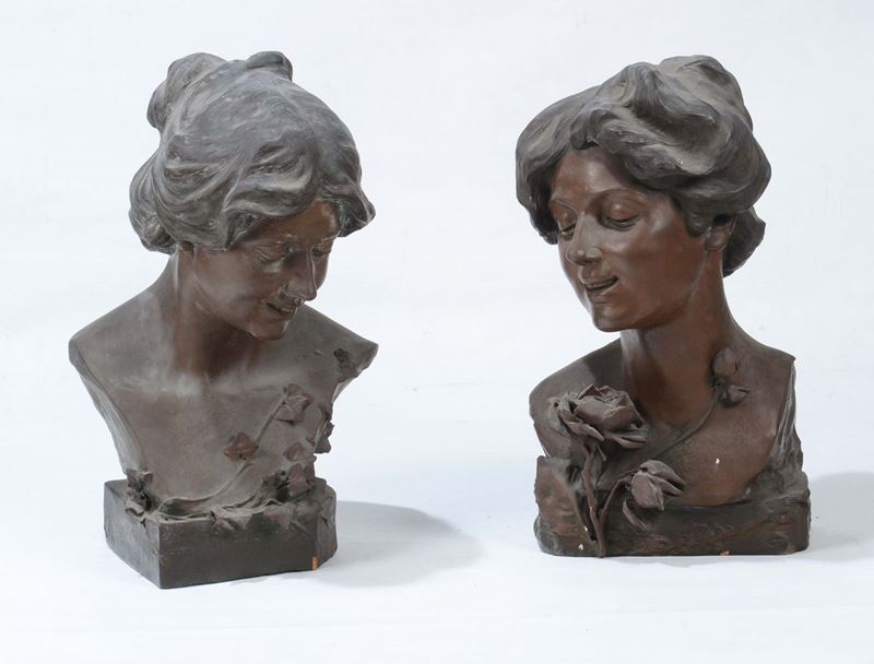 Coppia di teste femminili in terracotta, XIX-XX secolo  - Asta Antiquariato - Cambi Casa d'Aste