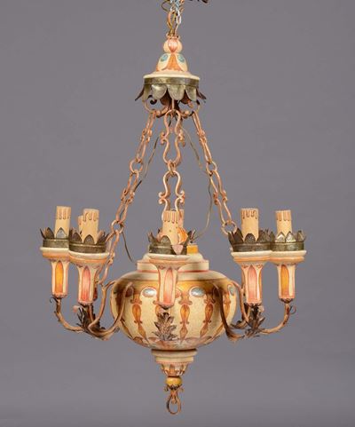 Lampadario in Legno Laccato, Vecchia Manifattura