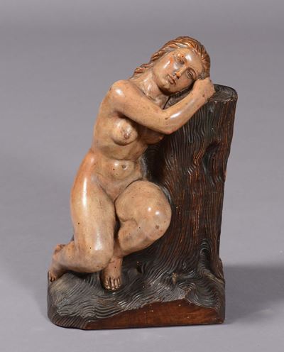 Scultura in Legno Policromo Raffigurante Nudo di Donna, XVIII-XIX Secolo