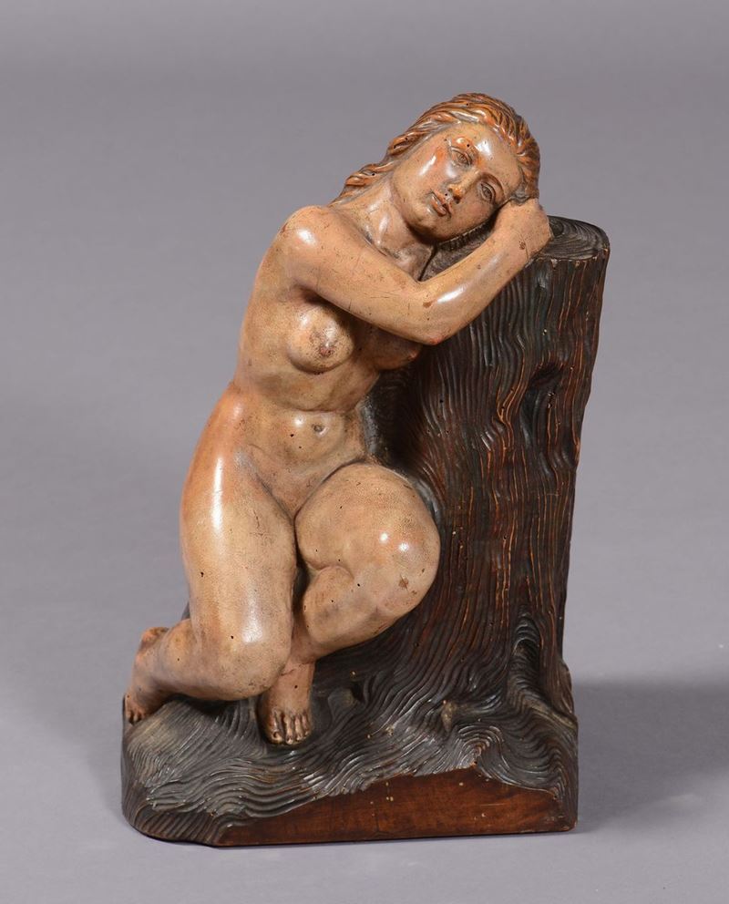 Scultura in legno policromo raffigurante nudo di donna, XVIII-XIX secolo  - Asta Antiquariato - Cambi Casa d'Aste