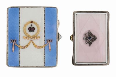 Due Portasigarette con Punzoni con Iniziali Dell'atelier Fabergè a San Pietroburgo e di Titolo in...
