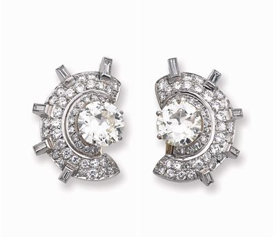 Orecchini Art Deco con Diamanti Centrali di Vecchio Taglio per Ct 6,00 Circa, Diamanti Taglio Hui...
