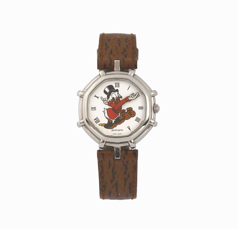GERALD GENTA, Walt Disney – Paperon dei Paperoni,  case No.63704, Ref. G.2850.7, octagonal, water resistant, stainless steel lady's quartz wristwatch with a Gérald Genta buckle. Made in the 1990' s.  - Auction Watches and Pocket Watches - Cambi Casa d'Aste