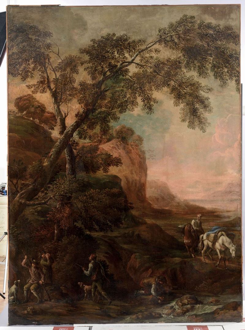 Marco Ricci (Belluno 1676 - Venezia 1730), nei modi di Paesaggio con figure  - Asta Dipinti Antichi - Cambi Casa d'Aste