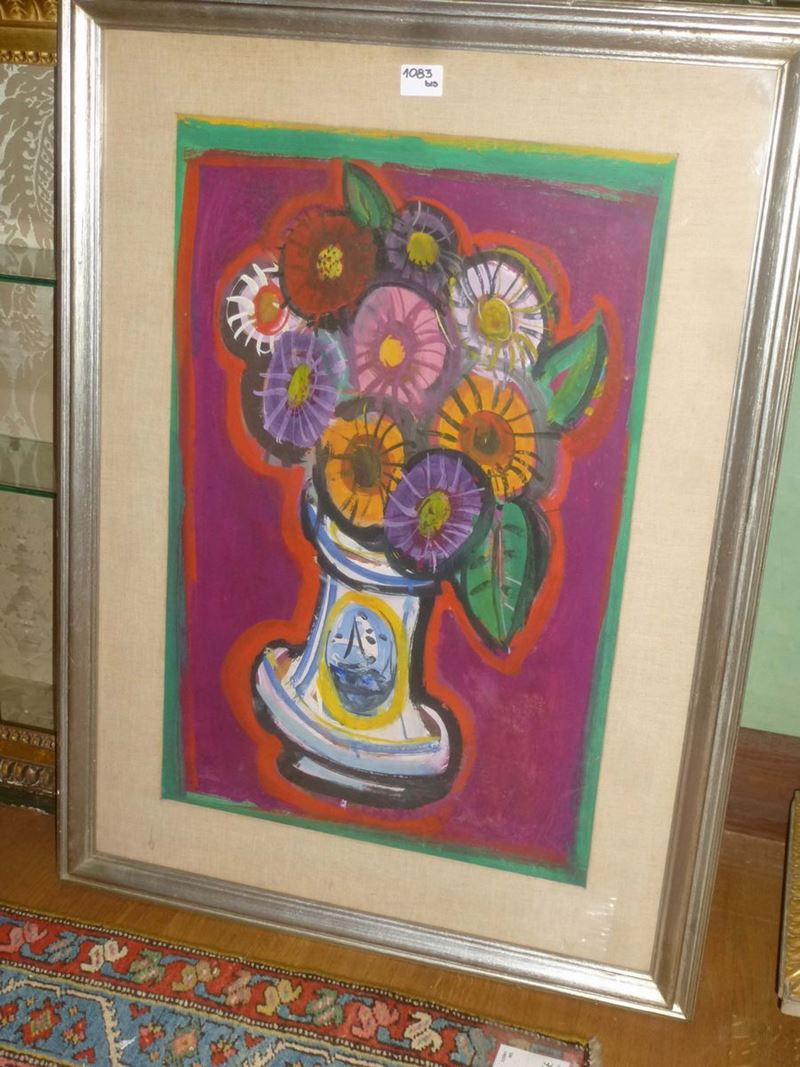 Luigi Spazzapan (1889-1958) Vaso con zinie, 1929  - Asta Antiquariato - Cambi Casa d'Aste