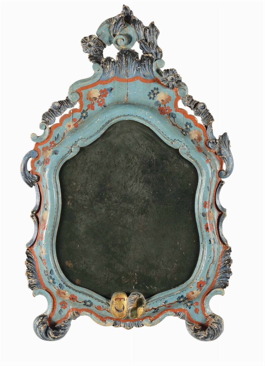 Coppia di Specchiere da Tavolo Sagomate in Legno Laccato, Venezia, XVIII-XIX Secolo