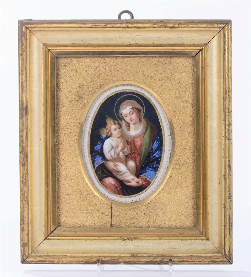 Miniatura raffigurante Madonna con Bambino, XIX secolo  - Asta Antiquariato - Cambi Casa d'Aste