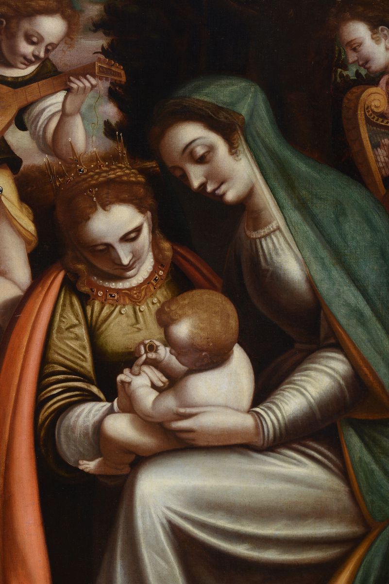 Luca Cambiaso (moneglia 1527 - Madrid El Escorial 1585), Bottega Disacra Famiglia con Santa Cater...