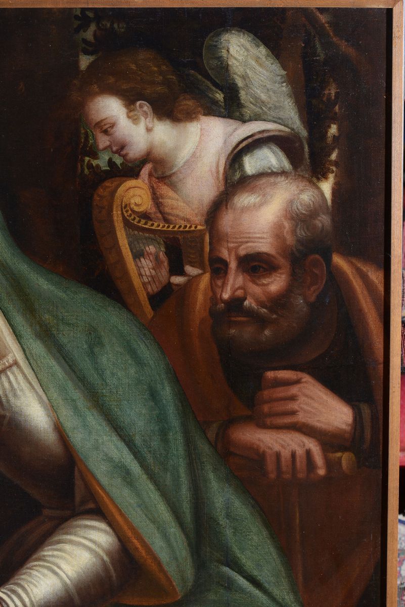 Luca Cambiaso (moneglia 1527 - Madrid El Escorial 1585), Bottega Disacra Famiglia con Santa Cater...