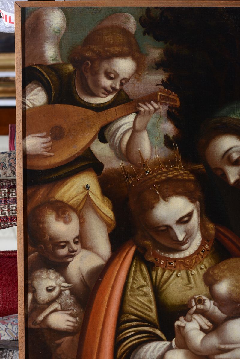 Luca Cambiaso (moneglia 1527 - Madrid El Escorial 1585), Bottega Disacra Famiglia con Santa Cater...