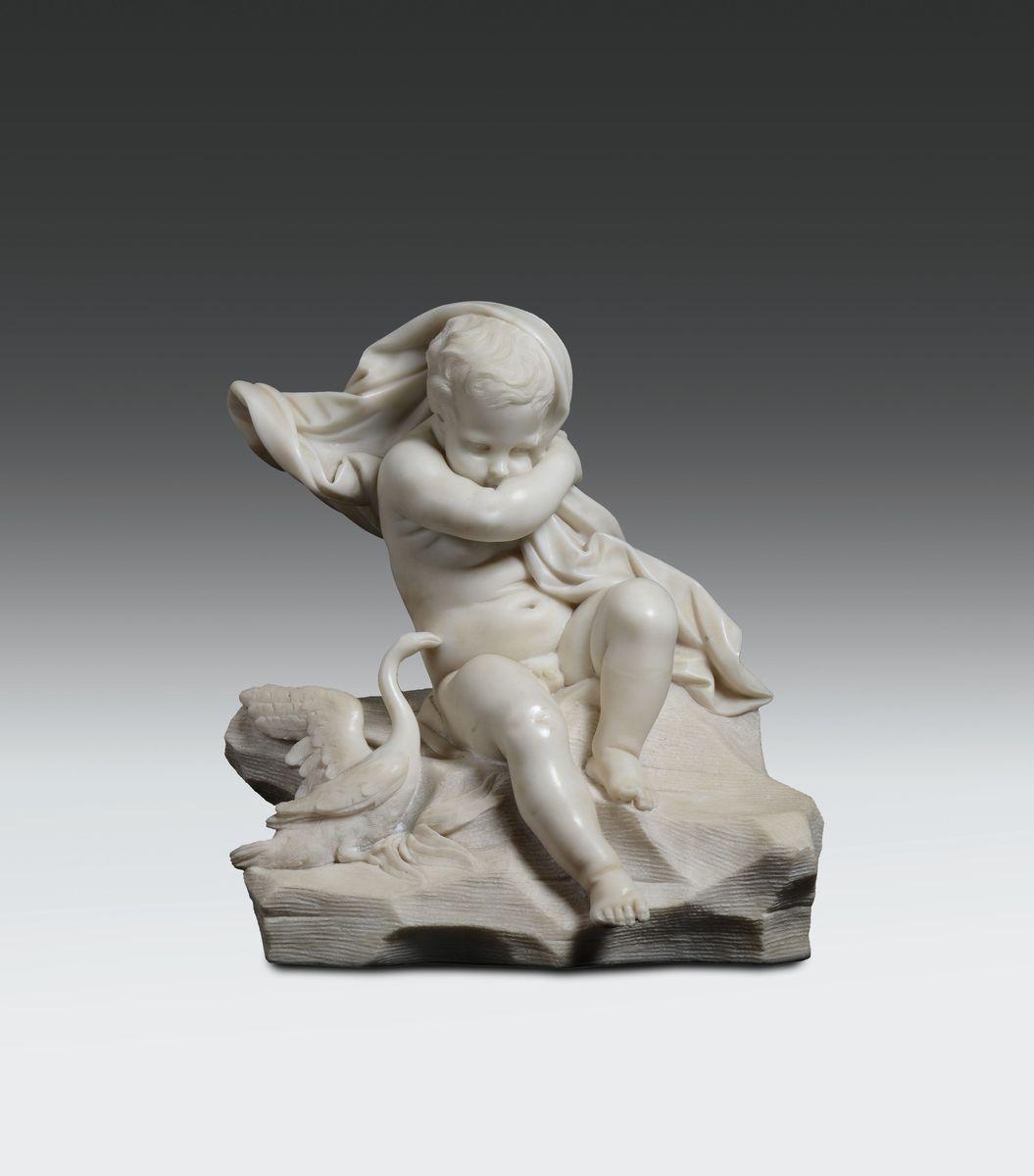 Coppia di Sculture in Marmo Bianco Raffiguranti Allegoria Dell'estate e Dell'inverno, Genova Seco...
