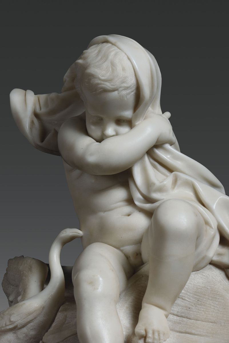 Coppia di Sculture in Marmo Bianco Raffiguranti Allegoria Dell'estate e Dell'inverno, Genova Seco...
