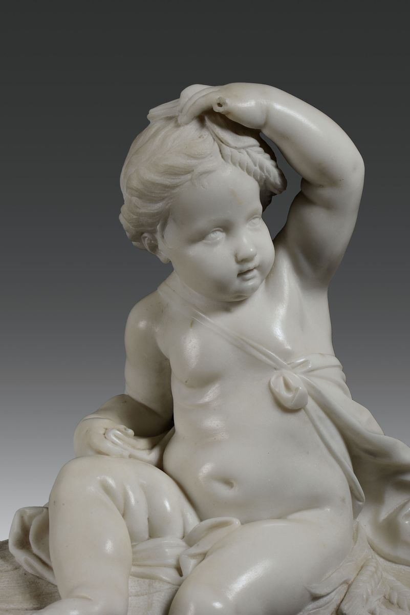 Coppia di Sculture in Marmo Bianco Raffiguranti Allegoria Dell'estate e Dell'inverno, Genova Seco...