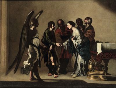 Bernardo Cavallino (napoli 1616 - 1656)matrimonio di Tobiolo