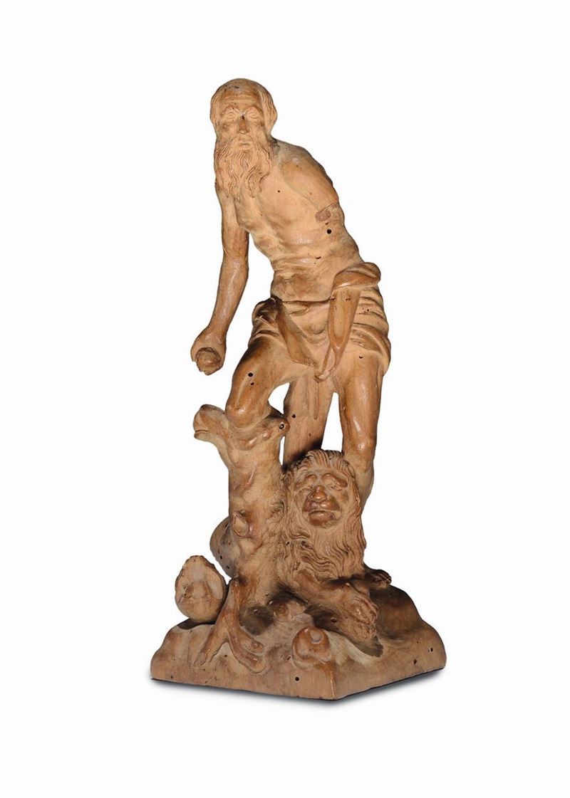 Scultura in legno raffigurante San Gerolamo, Veneto XVII secolo  - Asta Antiquariato - Cambi Casa d'Aste