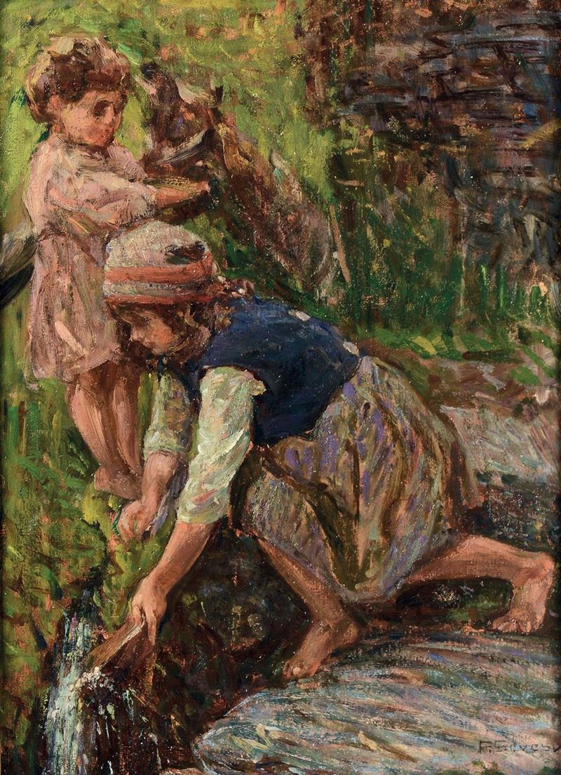 Pompilio Seveso (1877-1949) Fanciulle al fiume  - Asta Dipinti del XIX e XX secolo - Cambi Casa d'Aste