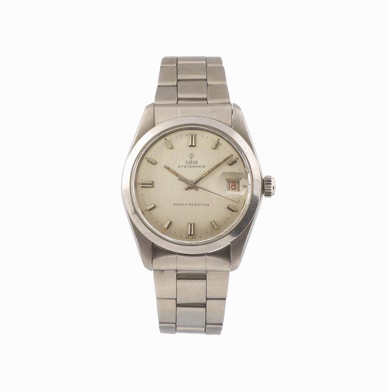 TUDOR, OYSTERDATE- SHOCK-RESISTING, case No. 630253, Ref. 7992, stainless steel, center seconds, water resistant wristwatch with a steel rolex Oyster bracelet with deployant clasp; case made by Rolex. Made in the 1960's.  - Auction Watches and Pocket Watches - Cambi Casa d'Aste