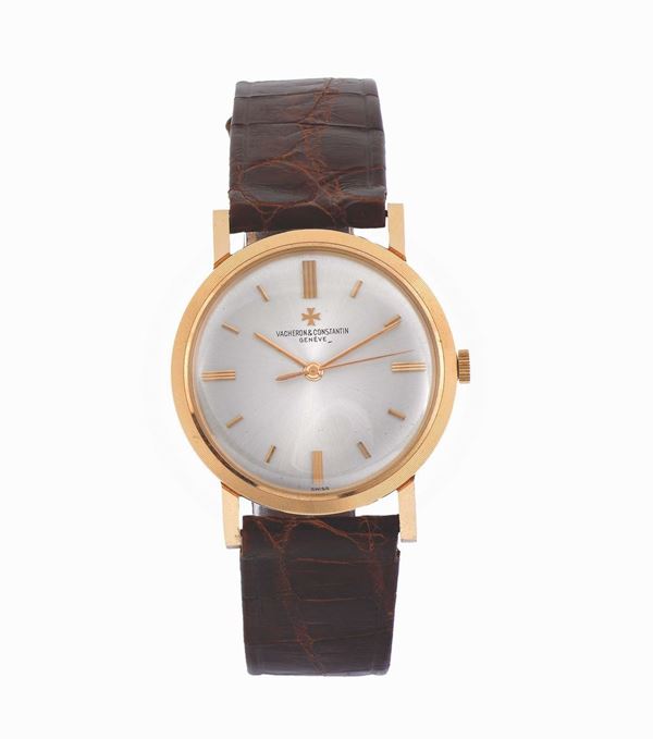 VACHERON&CONSTANTIN, Genève, case No. 377766, Ref. 6406, 18K pink gold, center seconds,  wristwatch with an 18K pink gold Vacheron Constantin buckle. Made in the 1960's.
