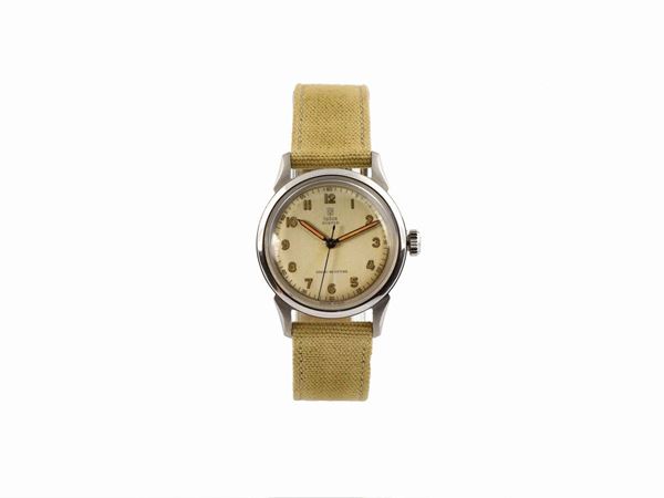 TUDOR, Oyster Shock-Resisting, case No. 25956, Ref 4540, water resistant, center seconds, stainless steel wristwatch with a steel Rolex buckle. Made in the 1940's.