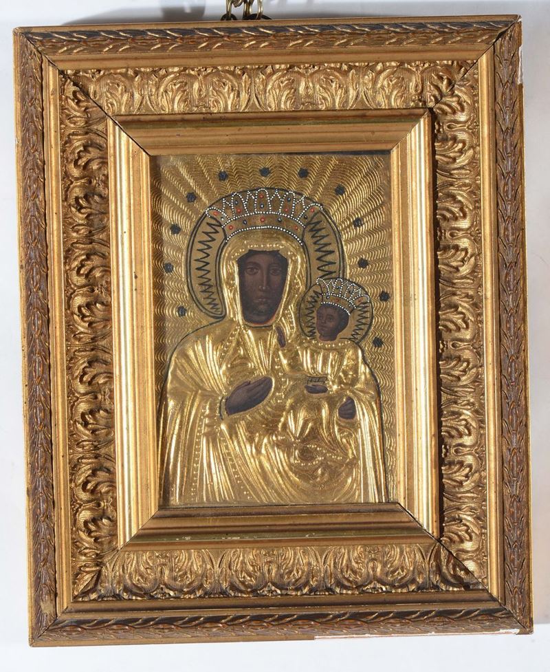 Icona raffigurante Madonna con Bambino, XIX-XX secolo  - Asta Antiquariato - Cambi Casa d'Aste