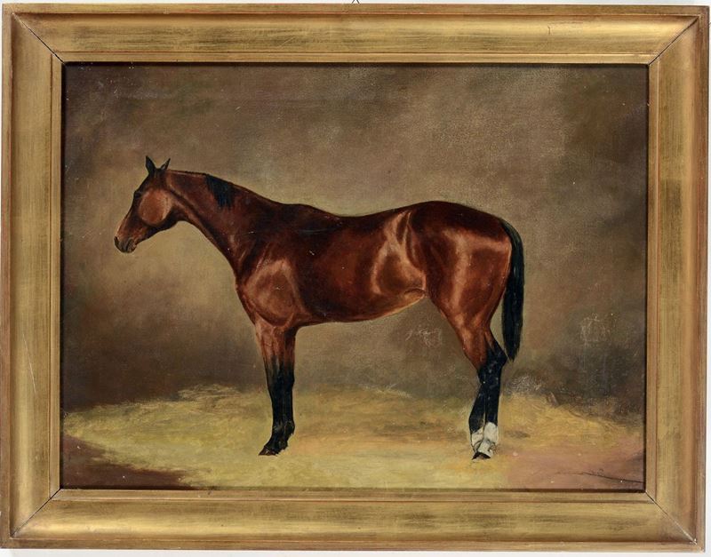 Scuola inglese del XIX Secolo Cavallo entro una scuderia  - Asta Dipinti del XIX e XX secolo - Cambi Casa d'Aste