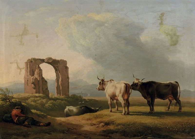 Hendrik Voogd (1766-1839) Mucche entro un paesaggio, 1830  - Asta Dipinti del XIX e XX secolo - Cambi Casa d'Aste