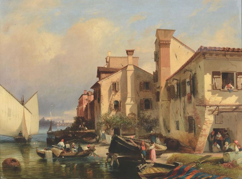 Luigi Riccardi (1808-1877) Case sul fiume  - Asta Dipinti del XIX e XX secolo - Cambi Casa d'Aste