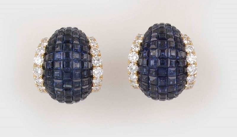 A pair of brillant - cut diamond and sapphire earrings  - Auction Jewels - II - Cambi Casa d'Aste