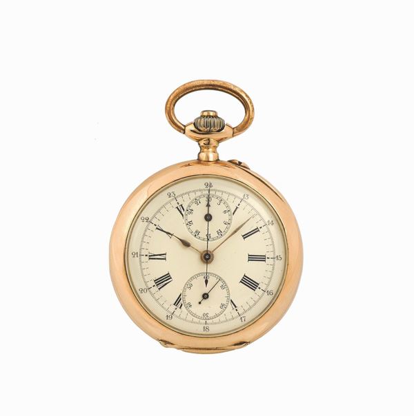 M.GUGENHEIM BIENNE, case No. 109194, 18K pink gold pocket watch with cronograph. Made in 1899.