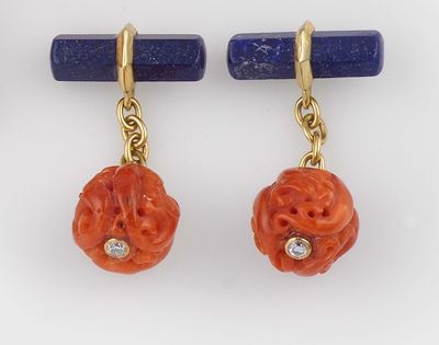 Bottoni da Polso in Corallo, Lapis e Oro Giallo